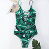 Lace Up Criss Cross Leaf Print Swimsuit