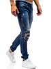 Beam Feet PU Panel Distressed Denim Joggers