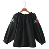 Trendy Round Collar 3/4 Sleeve Embroidery Women Blouse