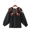 Trendy Round Collar 3/4 Sleeve Embroidery Women Blouse