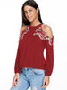 Embroidery Applique Cold Shoulder Top