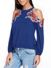 Embroidery Applique Cold Shoulder Top