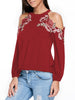 Embroidery Applique Cold Shoulder Top