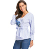 Embroidery Wrap Blouse with Tie Belt