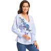 Embroidery Wrap Blouse with Tie Belt