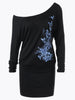 Butterfly Print Skew Collar Blouson Dress