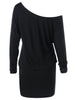 Butterfly Print Skew Collar Blouson Dress