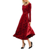 Long Sleeve Velvet Tea Length Flowy Party Dress