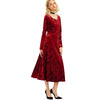 Long Sleeve Velvet Tea Length Flowy Party Dress