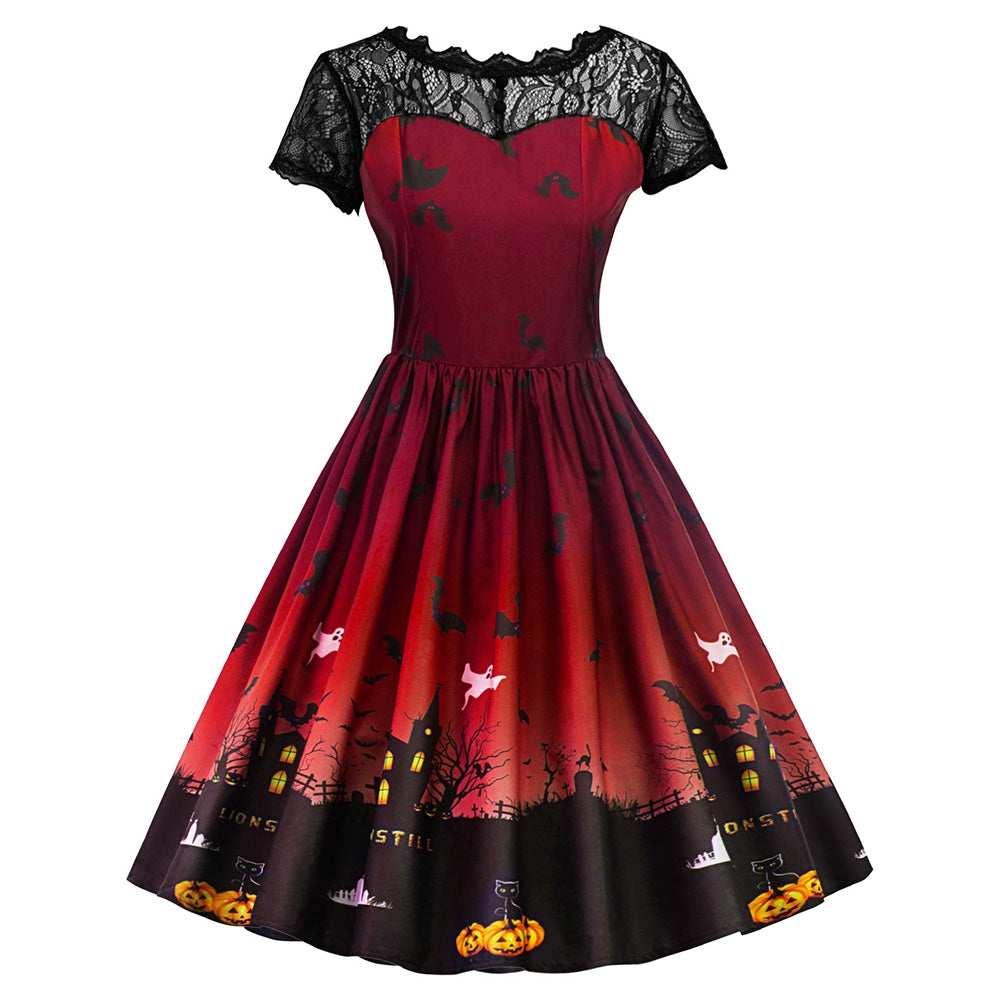 Halloween Vintage Lace Insert Pin Up Dress