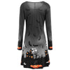 Pumpkin Bat Print Long Sleeve Halloween Swing Dress