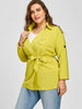 Plus Size Raglan Sleeve Lapel Belted Jacket