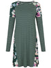 Raglan Sleeve Floral Print Striped Dress