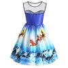 Christmas Sleeveless Snow View Print Vintage Dress