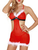 Christmas Romantic Cutout Feather See Through Santa Lingerie  Babydoll