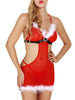 Christmas Romantic Cutout Feather See Through Santa Lingerie  Babydoll