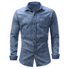 Turndown Collar Pocket Bleached Effect Chambray Shirt
