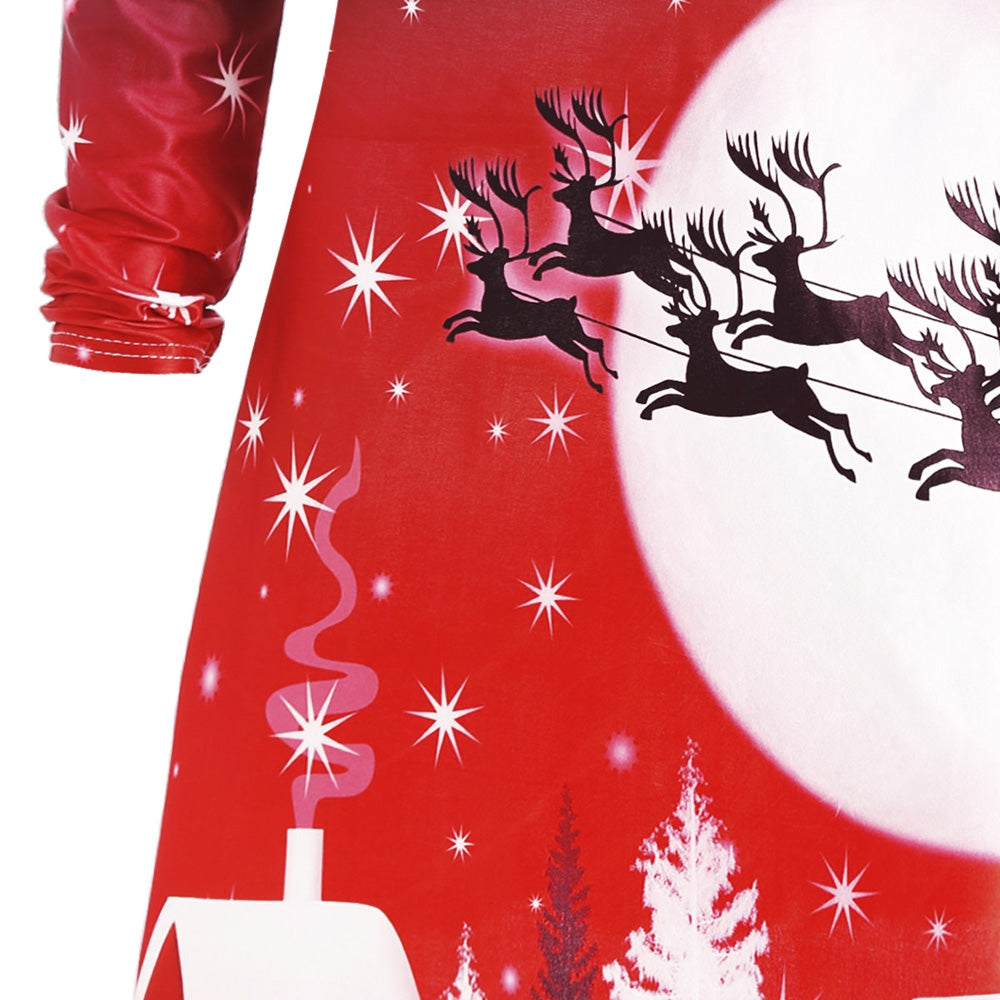 Christmas Deer Long Sleeve Dress