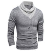 Personality Drawstring Turtleneck Color Block Spliced Long Sleeves Men's Slimming Thicken Sweater