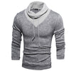 Personality Drawstring Turtleneck Color Block Spliced Long Sleeves Men's Slimming Thicken Sweater