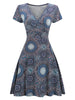 Vintage V Neck Tribal Print Mini Surplice Dress