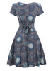 Vintage V Neck Tribal Print Mini Surplice Dress