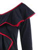 Contrast Trim Flounced Skew Collar Top