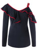 Contrast Trim Flounced Skew Collar Top