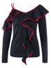 Contrast Trim Flounced Skew Collar Top