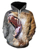 Hooded 3D Lion Print Pullover Hoodie