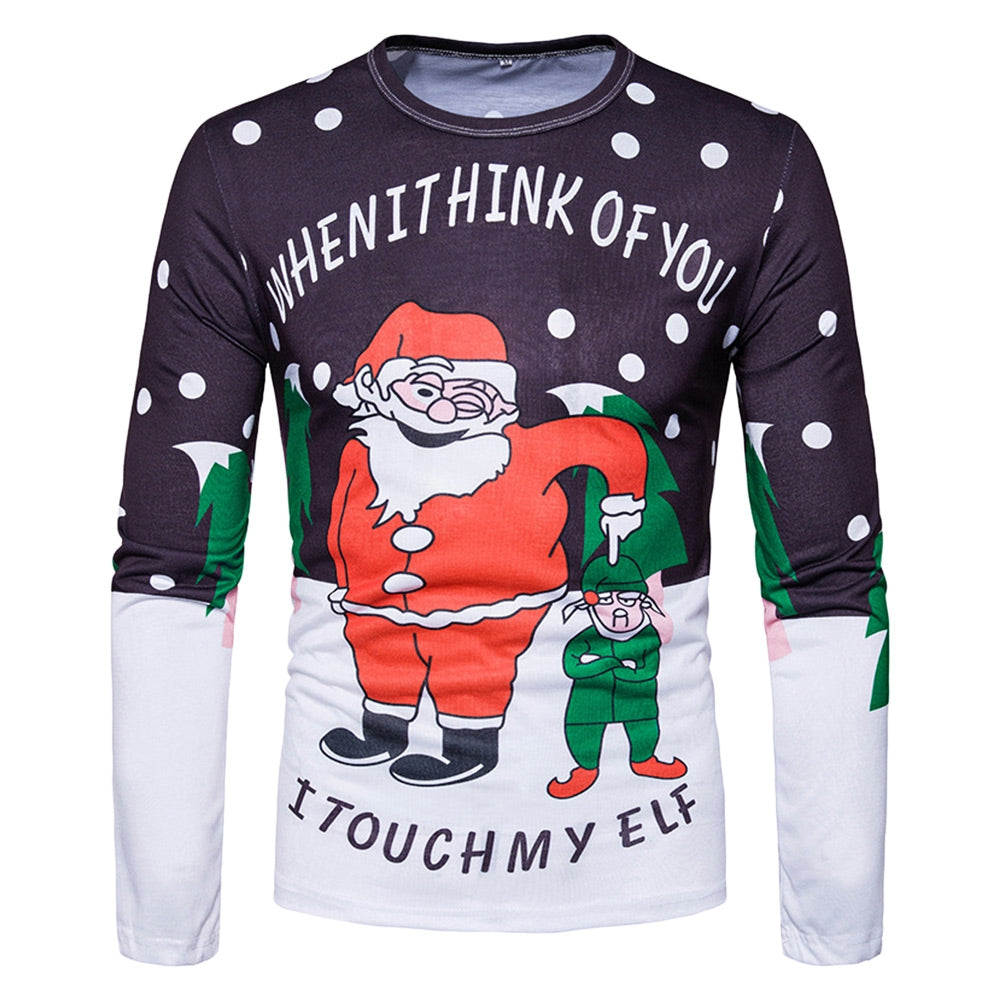 Crew Neck Christmas Funny Santa Print Ugly T-shirt
