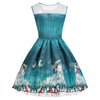 Christmas Print Mesh Insert Vintage Dress