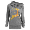 Elk Deer Print Cowl Neck Pullover Sweatshirt