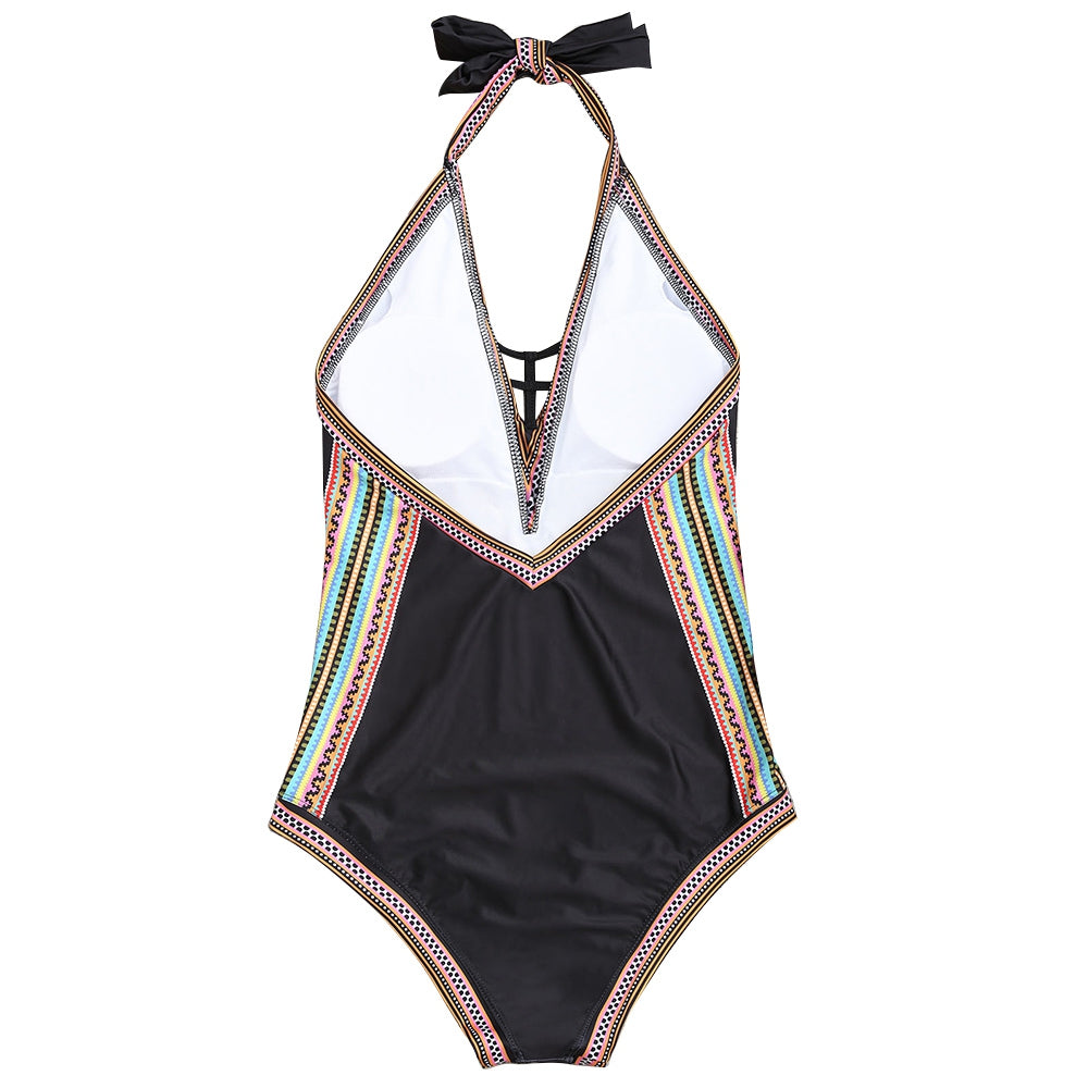 Low Back Halter Printed Swimsuit