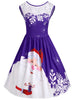 Christmas Lace Insert Santa Claus Print Party Dress