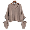 Dropped Shoulder Zip Embellished Sweater with Choker