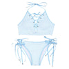 Tie Side Striped Lace-up Bikini Set