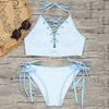 Tie Side Striped Lace-up Bikini Set