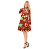 Stylish Round Collar Long Sleeve Christmas Print Women Dress