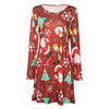 Stylish Round Collar Long Sleeve Christmas Print Women Dress