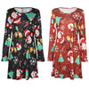 Stylish Round Collar Long Sleeve Christmas Print Women Dress