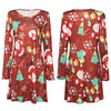 Stylish Round Collar Long Sleeve Christmas Print Women Dress