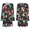 Stylish Round Collar Long Sleeve Christmas Print Women Dress