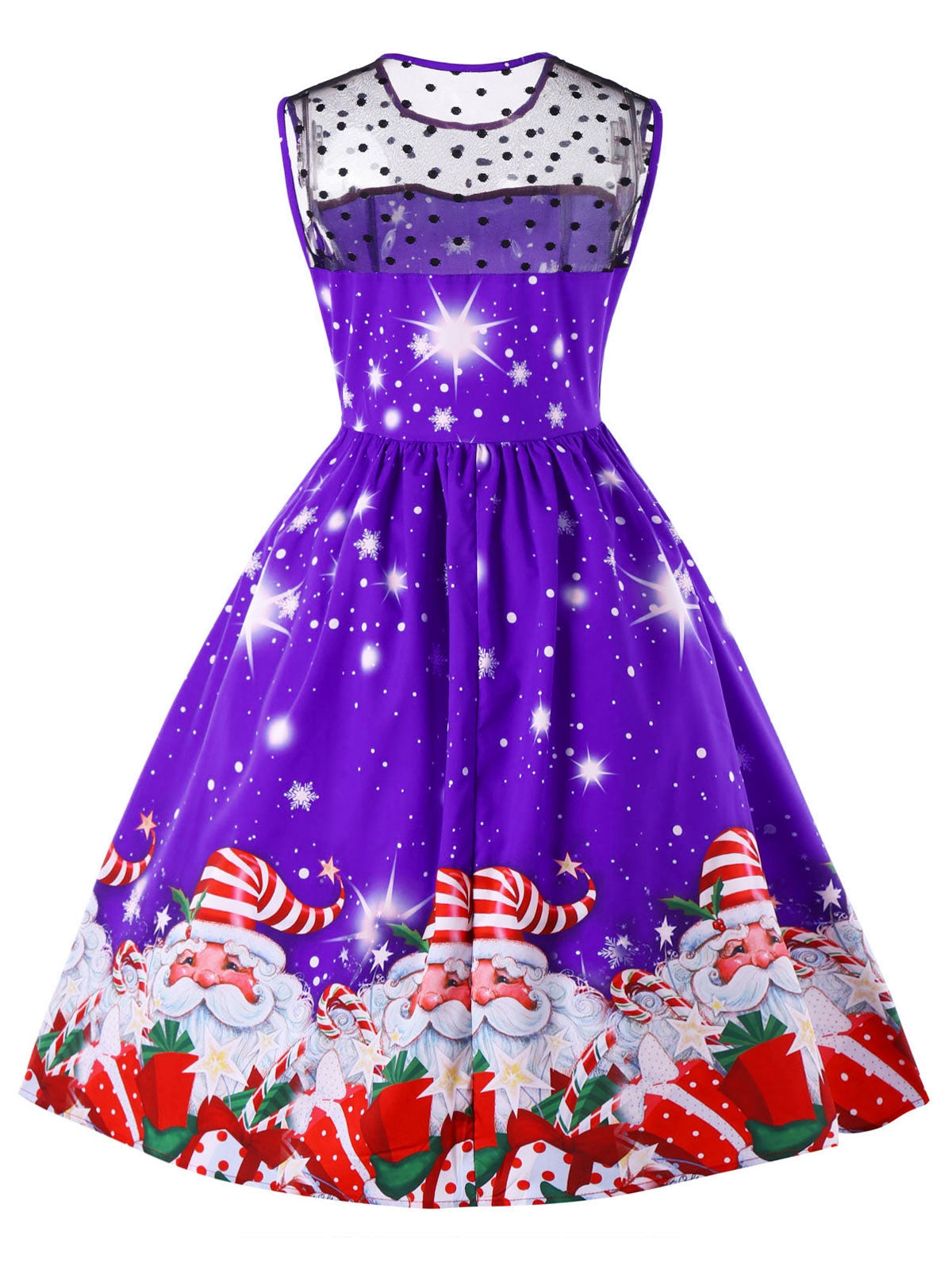Christmas Santa Claus Print Flare Midi Dress