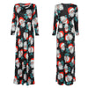 Round Collar 3/4 Sleeve Santa Claus Print Women Maxi Dress