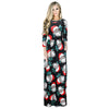 Round Collar 3/4 Sleeve Santa Claus Print Women Maxi Dress