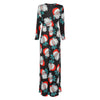 Round Collar 3/4 Sleeve Santa Claus Print Women Maxi Dress