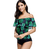 Off Shoulder Flounce Leaves Print Swimsuit