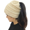 Ponytail Beanie Hat High Bun Knitted Cap Skull Stretchy Winter Warm Fashion