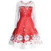 Lace Panel Santa Claus Print Flare Dress